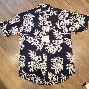 Nautica Navy and White Floral Button-Down Shirt - Short Sleeve